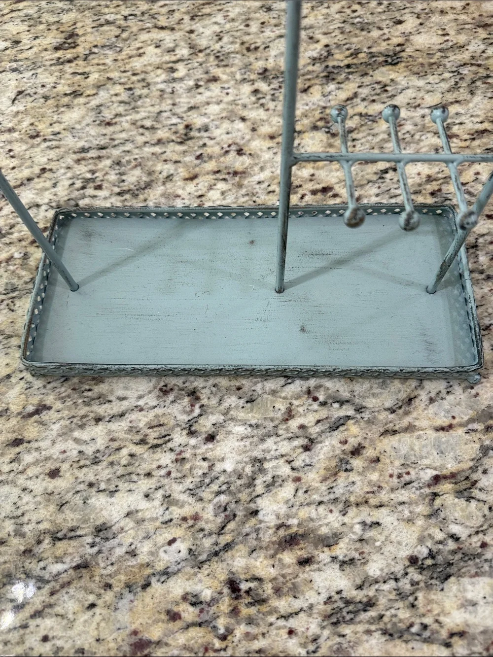 Jewelry Organizer Stand Distressed Blue Metal Necklace Holder Earring Display